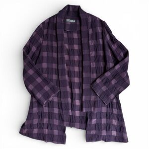 Asiatica Kansas City Artist Cardigan Kimono Linen Purple Black Check Small XS